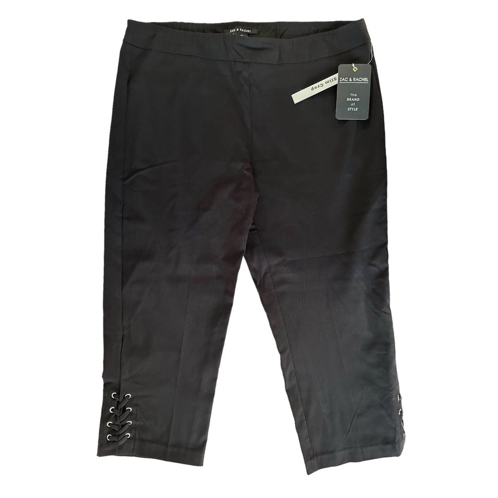 Zac &‎ Rachel Women's Slim Crop Pull-on Pants Ankle Side Tie Size 14 Black #56